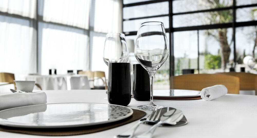 Inside a stylish French restaurant